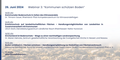Programm Webinar 3: Kommunen schützen Boden der Webinarreihe "Die bodensensible Stadt" 2024